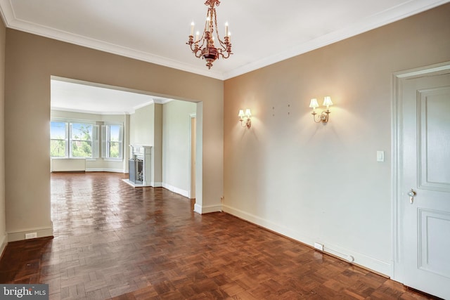 4000 Cathedral Ave NW Unit 517B, Washington, DC 20016 - spare room featuring a chandelier, ornamental molding, and a fireplace