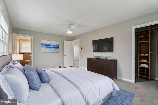 254 Bryn Mawr Ave, Lansdowne, PA 19050 - bedroom featuring baseboards, carpet floors, connected bathroom, a closet, and a ceiling fan