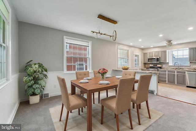 254 Bryn Mawr Ave, Lansdowne, PA 19050 - dining space with recessed lighting, a chandelier, and light colored carpet