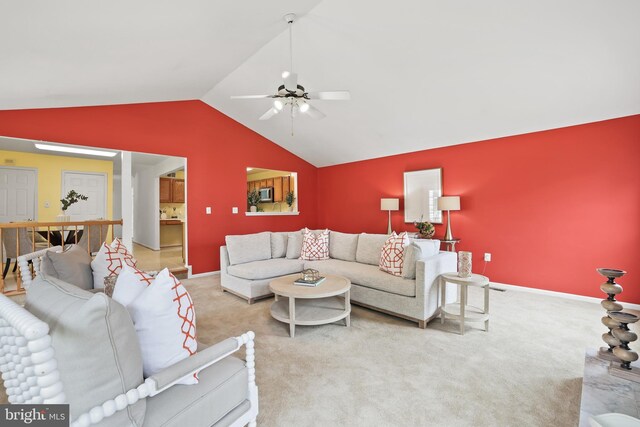 13412 Glen Taylor Ln, Herndon, VA 20171 - living area featuring ceiling fan, vaulted ceiling, and carpet floors