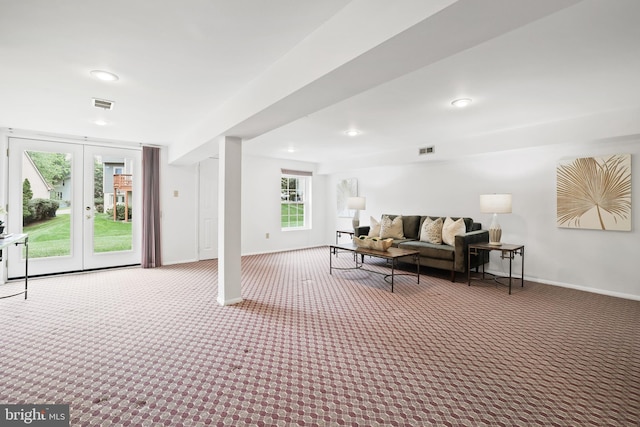13412 Glen Taylor Ln, Herndon, VA 20171 - carpeted living area with recessed lighting and french doors