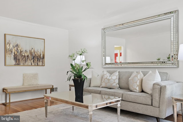 13412 Glen Taylor Ln, Herndon, VA 20171 - living room featuring wood finished floors and ornamental molding