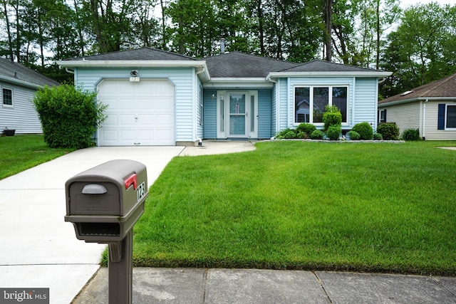 123 Lantern Pl, Little Egg Harbor Twp, NJ 08087 - ranch-style house with driveway, a front lawn, and a garage