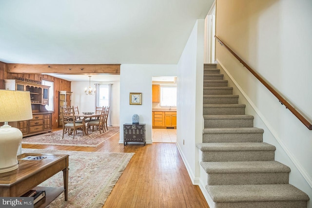 742 Arndt Ave, Riverside, NJ 08075 - stairs featuring a chandelier and wood finished floors