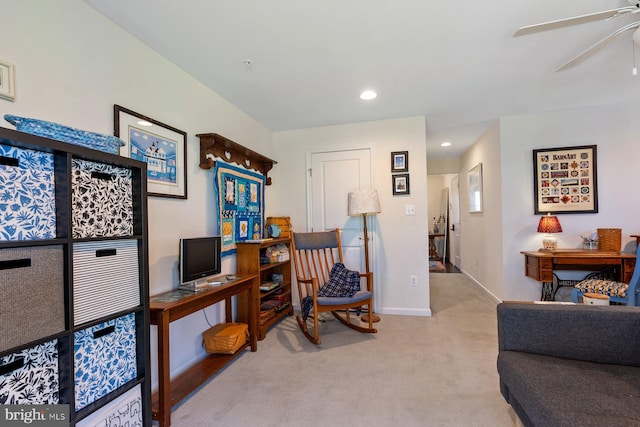 8109 Secluded Cove Ln, Dundalk, MD 21222 - office with baseboards, a ceiling fan, light carpet, and recessed lighting