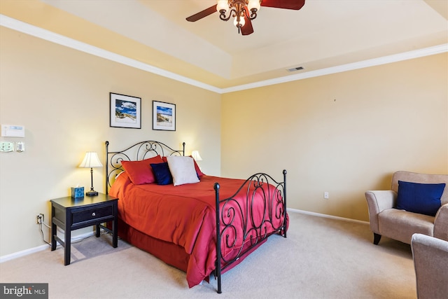 713 Bright Meadow Dr, Gaithersburg, MD 20878 - bedroom featuring carpet flooring, ornamental molding, a raised ceiling, and a ceiling fan