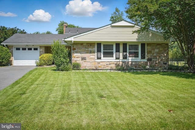 2512 Kitmore Ln, Bowie, MD 20715 - view of front of property featuring stone siding, a garage, asphalt driveway, and a front yard