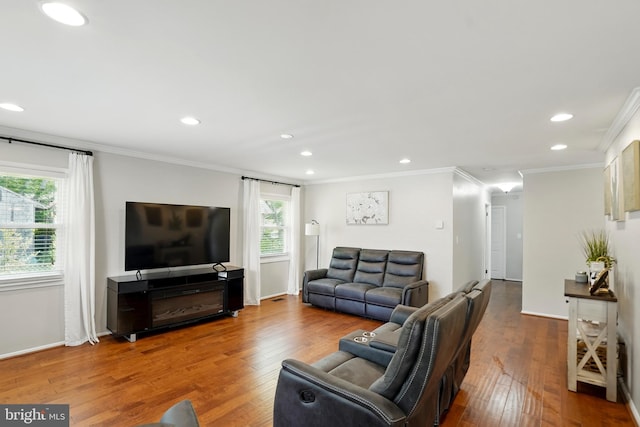 2512 Kitmore Ln, Bowie, MD 20715 - living area featuring ornamental molding, plenty of natural light, recessed lighting, wood finished floors, and baseboards