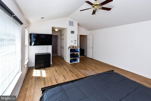 11212 Snowden Pond Rd, Laurel, MD 20708 - bedroom with lofted ceiling, wood finished floors, baseboards, and ceiling fan