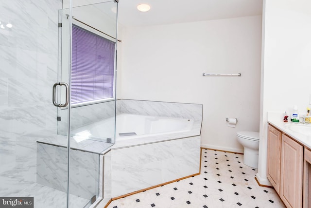 11212 Snowden Pond Rd, Laurel, MD 20708 - full bath with vanity, a bath, a marble finish shower, toilet, and tile patterned floors