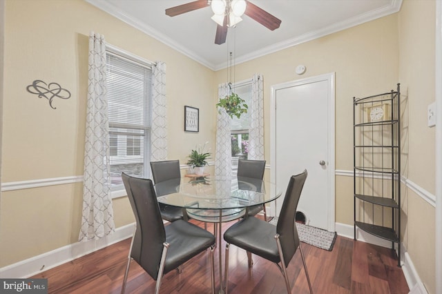 508 Crest Ave, Elkins Park, PA 19027 - dining space with a ceiling fan, wood finished floors, plenty of natural light, baseboards, and ornamental molding