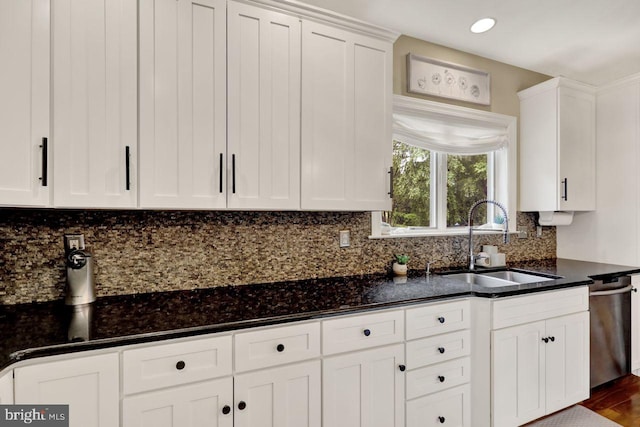 12 Fox Glen Dr, Reading, PA 19608 - kitchen with a sink, white cabinets, tasteful backsplash, and recessed lighting