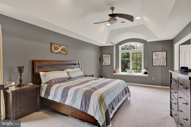 12 Fox Glen Dr, Reading, PA 19608 - carpeted bedroom with vaulted ceiling, ceiling fan, baseboards, and recessed lighting