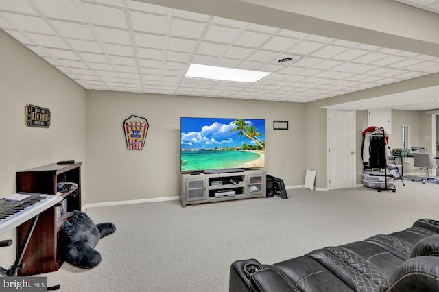 12 Fox Glen Dr, Reading, PA 19608 - living area with baseboards, carpet floors, and a drop ceiling