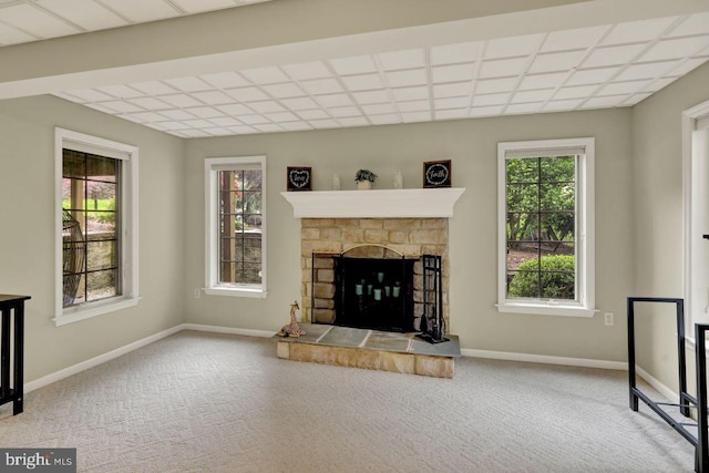 12 Fox Glen Dr, Reading, PA 19608 - unfurnished living room featuring baseboards, healthy amount of natural light, and carpet floors