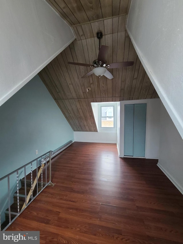 1218 Fidelity St, Reading, PA 19604 - additional living space with wood ceiling, wood finished floors, a ceiling fan, and vaulted ceiling