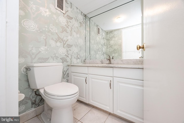 20 Conshohocken State Rd, Bala Cynwyd, PA 19004 - bathroom featuring wallpapered walls, vanity, toilet, tile patterned flooring, and baseboards