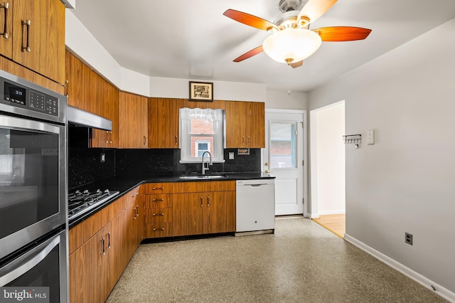 8320 Overmont, Parkville, MD 21234 - kitchen with dishwasher, a sink, tasteful backsplash, baseboards, and gas cooktop
