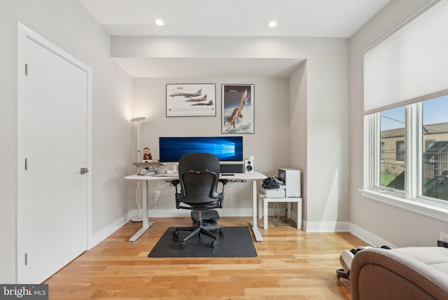 2811 Wharton St, Philadelphia, PA 19146 - home office with wood finished floors, baseboards, and recessed lighting