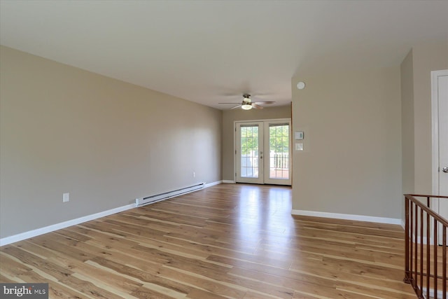 1507 Hemlock Ave, Carlisle, PA 17013 - unfurnished room with baseboard heating, ceiling fan, light wood-type flooring, french doors, and baseboards