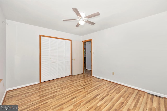 10801 Oak Valley Dr, Hagerstown, MD 21740 - unfurnished bedroom featuring light wood finished floors, baseboards, a closet, and ceiling fan