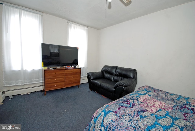 33 Adeline St, Trenton, NJ 08611 - bedroom with carpet flooring, a baseboard radiator, and a ceiling fan