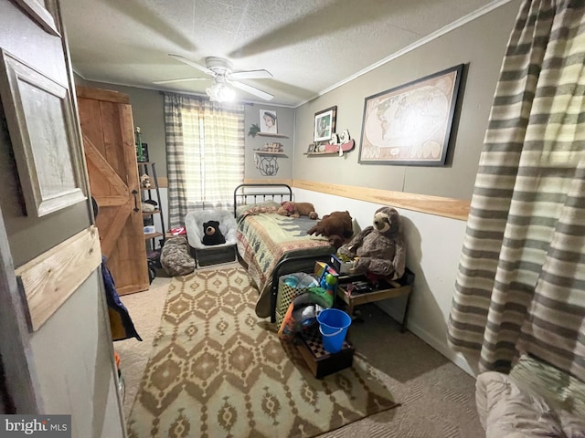 4306 National Pike, Markleysburg, PA 15459 - bedroom featuring carpet, crown molding, a textured ceiling, and a ceiling fan