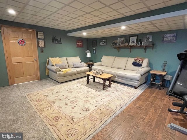 4306 National Pike, Markleysburg, PA 15459 - living room featuring a drop ceiling, wood finished floors, and recessed lighting