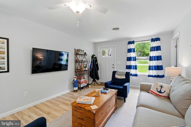 21363 Indiana Ave, Chestertown, MD 21620 - living room featuring wood finished floors, baseboards, and a ceiling fan