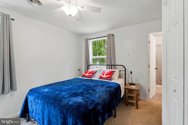 21363 Indiana Ave, Chestertown, MD 21620 - carpeted bedroom featuring baseboards, electric panel, and a ceiling fan