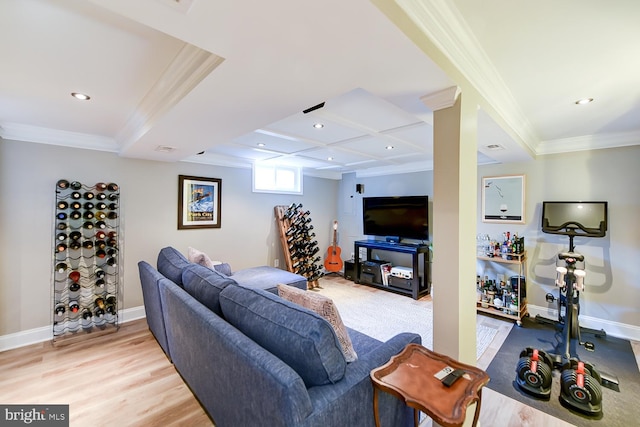 3819 14th St S, Arlington, VA 22204 - living room featuring ornamental molding, light wood-type flooring, recessed lighting, and baseboards