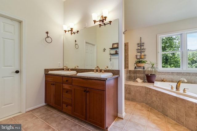 4510 Fish Hawk Ct, Chesapeake Beach, MD 20732 - bathroom with double vanity, a garden tub, and tile patterned flooring