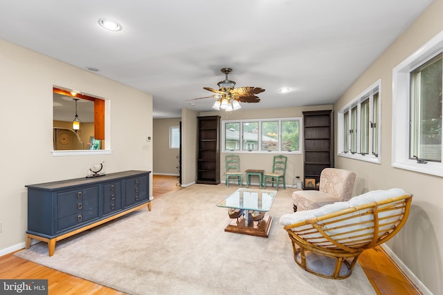 1157 Pine Tree Dr, Annapolis, MD 21409 - living area with light wood-style floors, ceiling fan, and recessed lighting