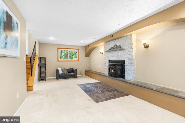1157 Pine Tree Dr, Annapolis, MD 21409 - living area with carpet flooring, arched walkways, and stairway