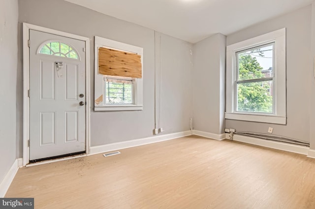 4158 Eierman Ave, Baltimore, MD 21206 - entryway featuring light wood-style floors, healthy amount of natural light, baseboards, and a baseboard radiator