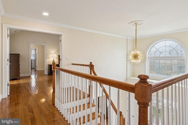 20 Washingtons Xing, Monroe Township, NJ 08831 - corridor with an upstairs landing, wood-type flooring, baseboards, ornamental molding, and recessed lighting