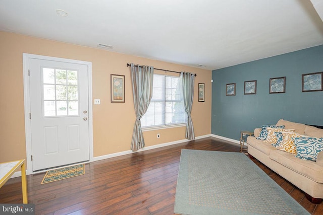 536 Cormorant Dr, Voorhees, NJ 08043 - living area with dark wood-style flooring, healthy amount of natural light, and baseboards