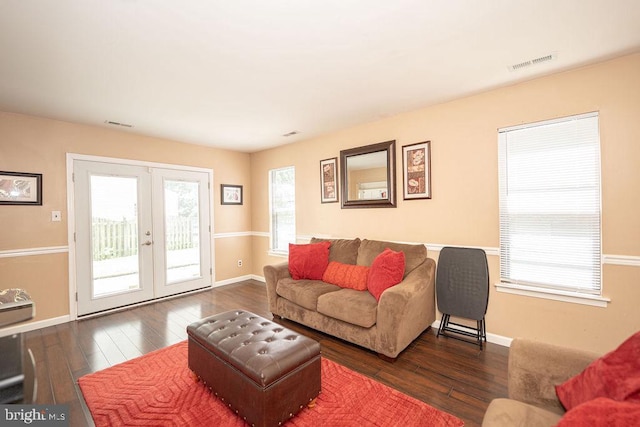 536 Cormorant Dr, Voorhees, NJ 08043 - living area with french doors, wood-type flooring, and baseboards