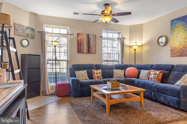 7136 Daniel John Dr, Elkridge, MD 21075 - living area featuring ceiling fan and wood finished floors