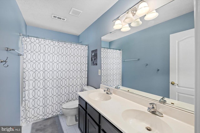 1104 Century Oak Dr, Fredericksburg, VA 22401 - bathroom with toilet, double vanity, tile patterned flooring, and curtained shower