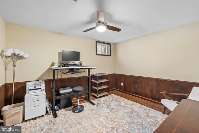 1104 Century Oak Dr, Fredericksburg, VA 22401 - office space featuring ceiling fan, wood finished floors, and wainscoting