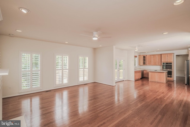 1421 Pickett Ct, Front Royal, VA 22630 - unfurnished living room with ceiling fan, plenty of natural light, wood finished floors, and recessed lighting