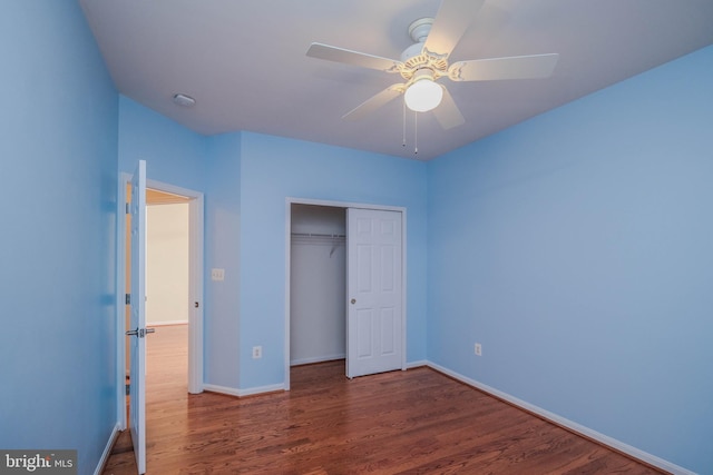 1421 Pickett Ct, Front Royal, VA 22630 - unfurnished bedroom featuring wood finished floors, a closet, and ceiling fan
