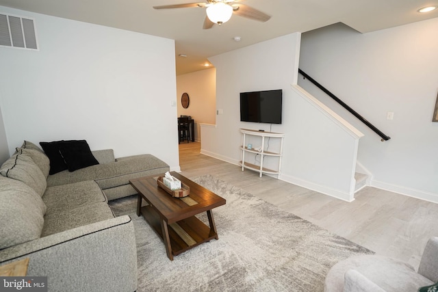 36063 Auburn Way, Millsboro, DE 19966 - living area featuring stairway, ceiling fan, wood finished floors, baseboards, and recessed lighting