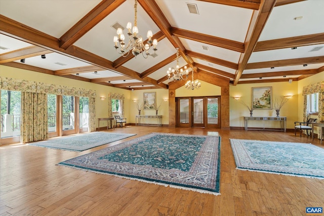 5190 Sugar Ridge Rd, Crozet, VA 22932 - living room featuring a chandelier, french doors, wood-type flooring, and baseboards