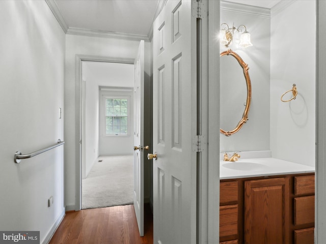 13124 S River Rd, Sumerduck, VA 22742 - bathroom with vanity, crown molding, and wood finished floors