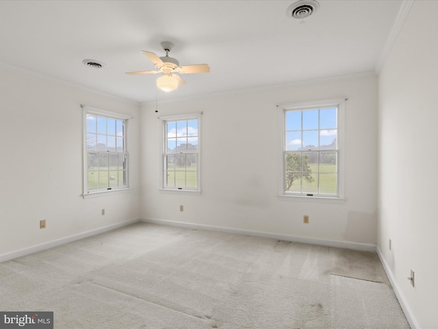 13124 S River Rd, Sumerduck, VA 22742 - empty room featuring ornamental molding, ceiling fan, and light colored carpet