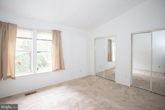 40 Ashley Dr, New Castle, DE 19720 - unfurnished bedroom featuring multiple closets, carpet, and vaulted ceiling