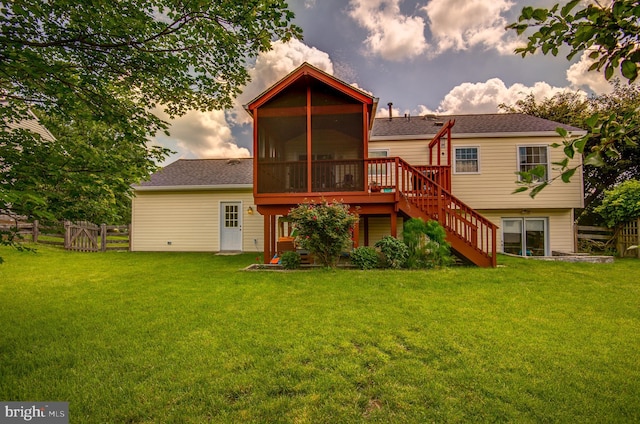20647 Breeders Run Ct, Ashburn, VA 20147 - back of house with a sunroom, stairway, a deck, and a shingled roof
