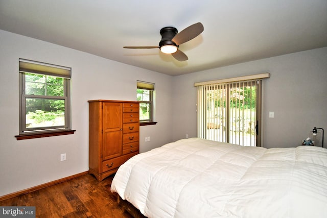 2415 Schaffer Rd, Pottstown, PA 19464 - bedroom with dark wood-style flooring, access to outside, a ceiling fan, and baseboards